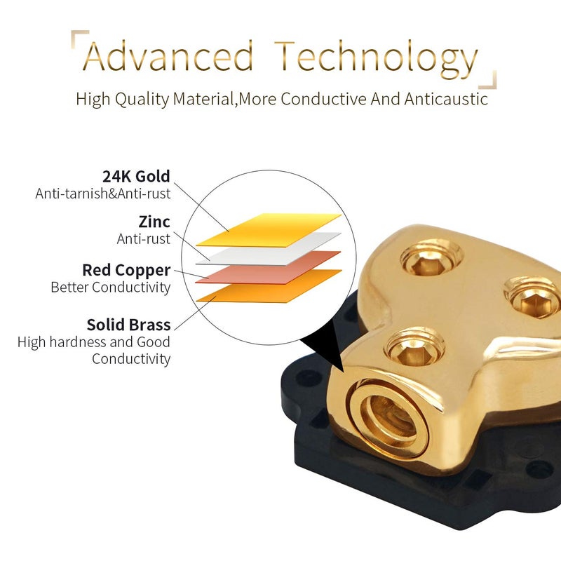 LEIGESAUDIO 0/2/4 Gauge in 0/2/4 Gauge Out Copper Amp Power Distribution Block for Car Audio Splitter (2WAY) - Image 2